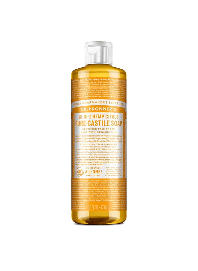 Dr. Bronner's Pure-Castile Liquid Soap (Citrus, 16 ounce) - Made with Organic Oils, 18-in-1 Uses: Face, Body, Hair, Laundry, Pets and Dishes, Concentrated, Vegan, Non-GMO - Image 1